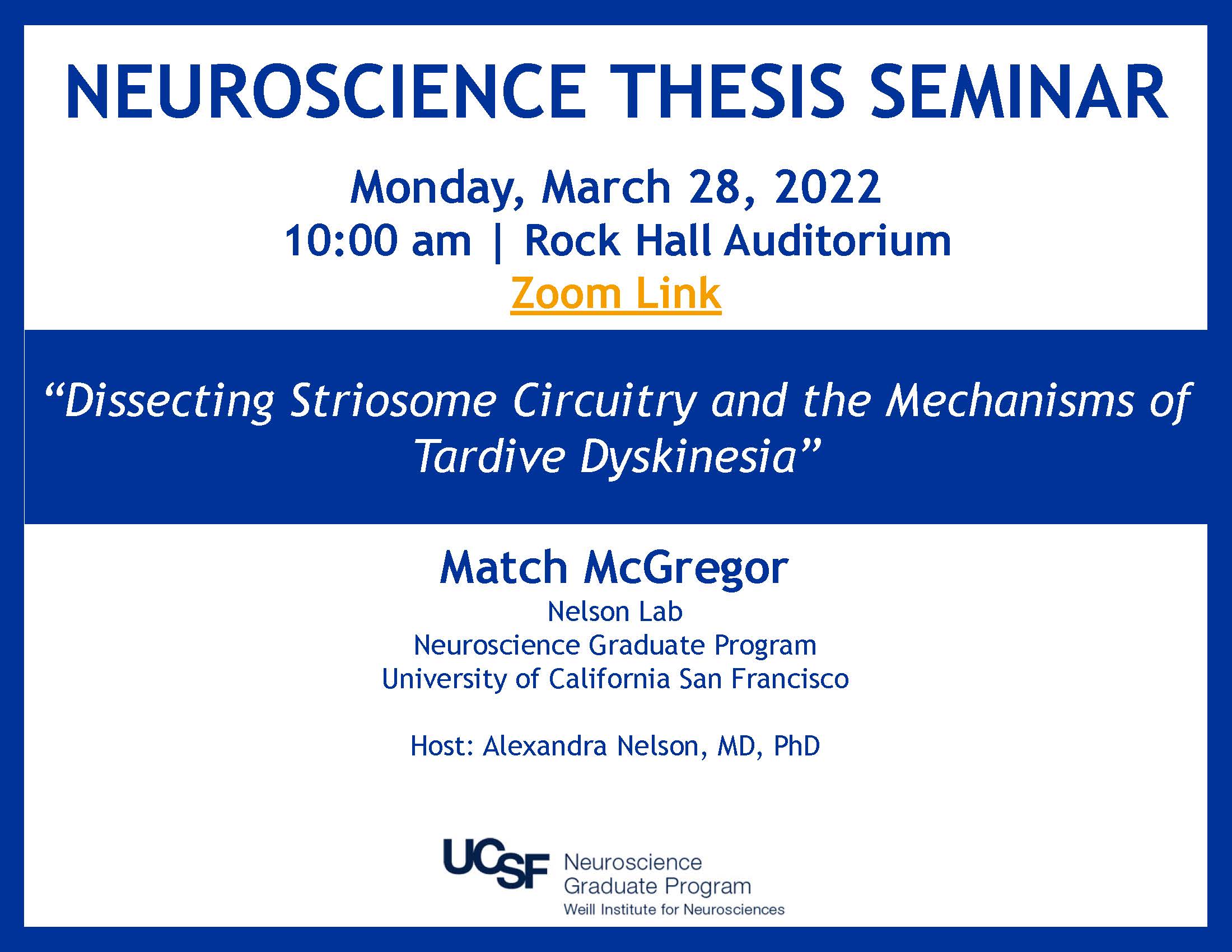 Thesis Seminar Match McGregor Neuroscience Graduate Program